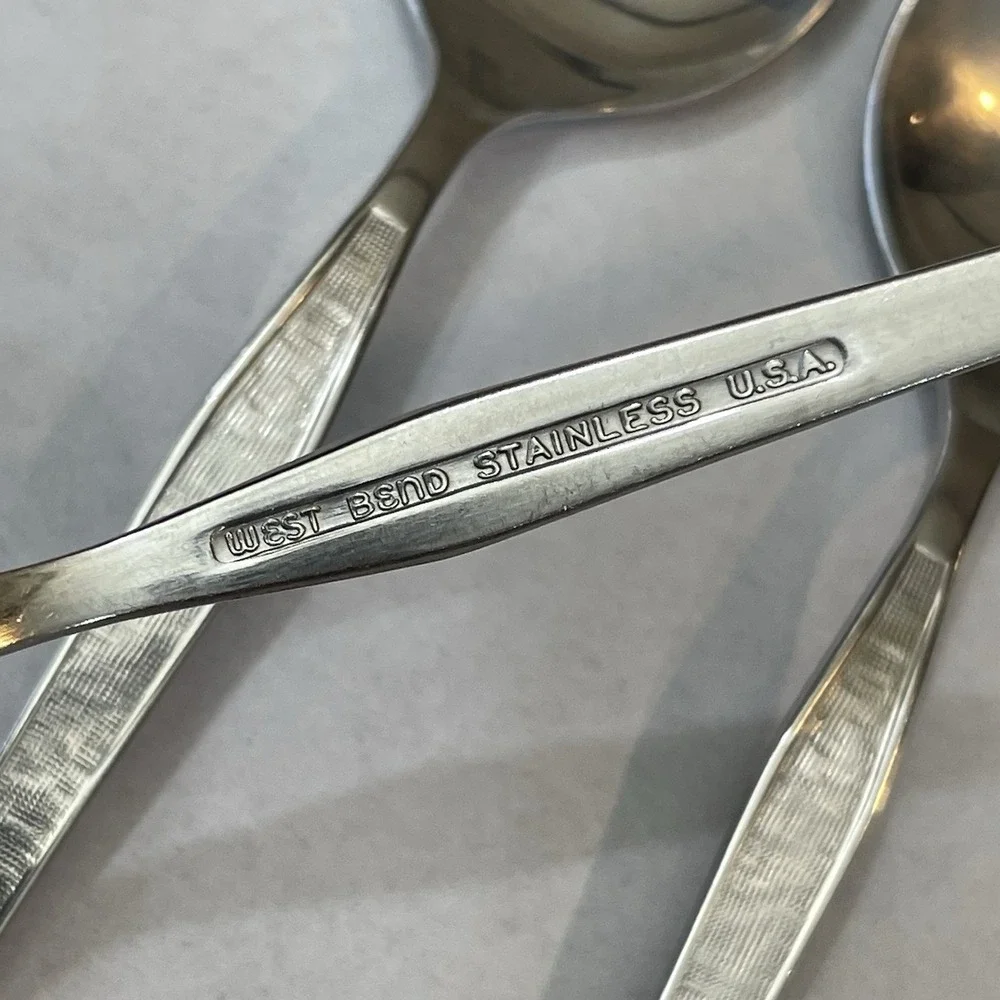 Vtg West Bend Oneida Shadow Wave Dinner Spoon Set 4 MCM Stainless USA Retired